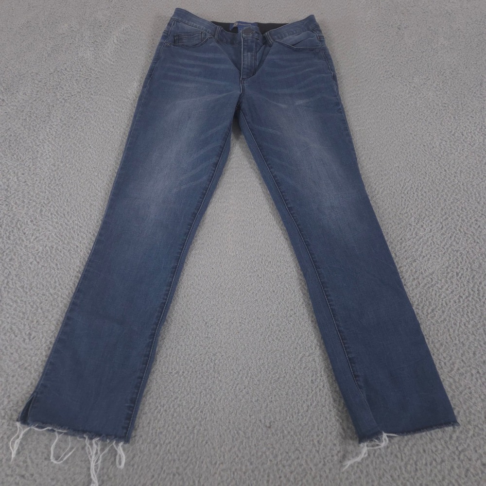 Democracy Jeans Women 2 Blue Ab'solution Slim Straight Leg Raw Hem Stretch Denim